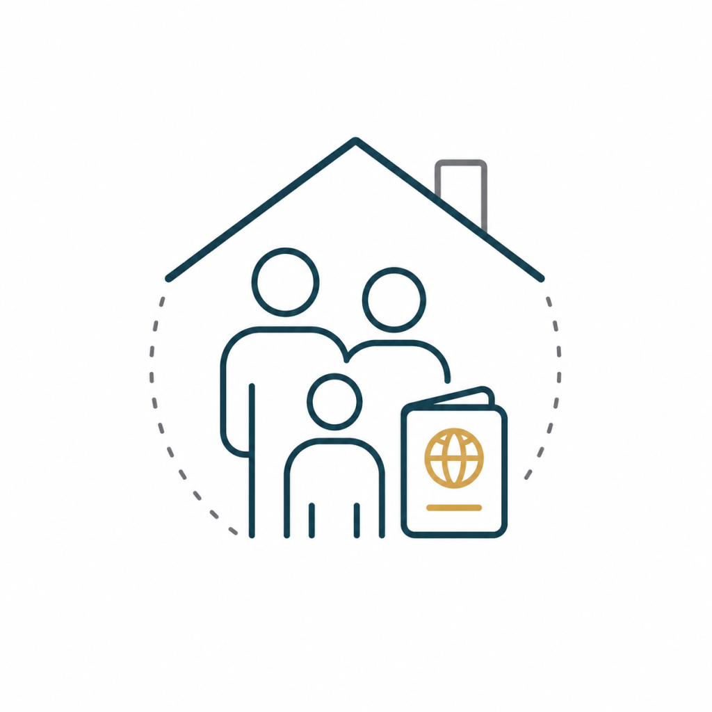 Icono de autorización de residencia para familiares de profesionales trasladados a España.